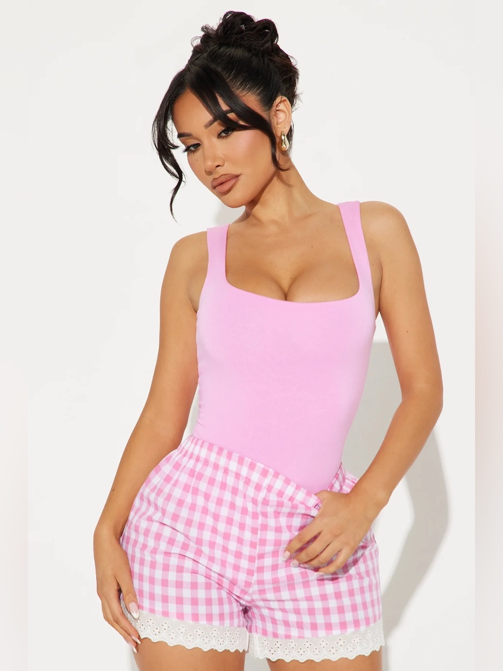 Pink Square-Neck Tank Bodysuit